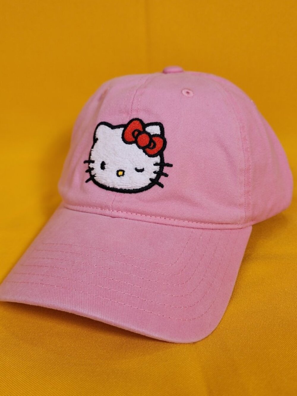 Hello Kitty Sanrio Fuzzy Face Wink Dad Hat Pink Patch Adjustable Embroidered NEW